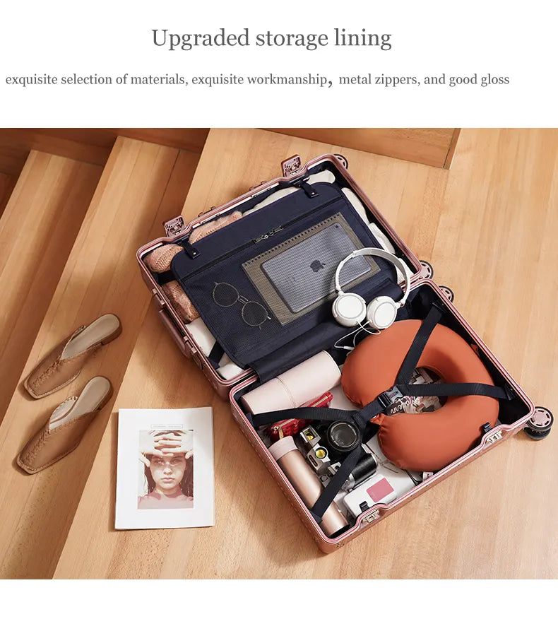 LUGGIT - Sovereign Circle Full Aluminium Trolley - Cabin Travel Bag - Rose Gold