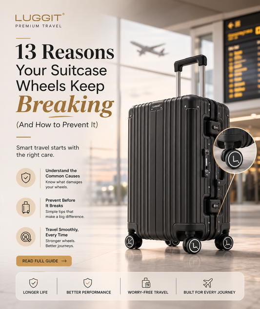 Premium LUGGIT suitcase with durable 360-degree spinner wheels designed for smooth airport travel.
