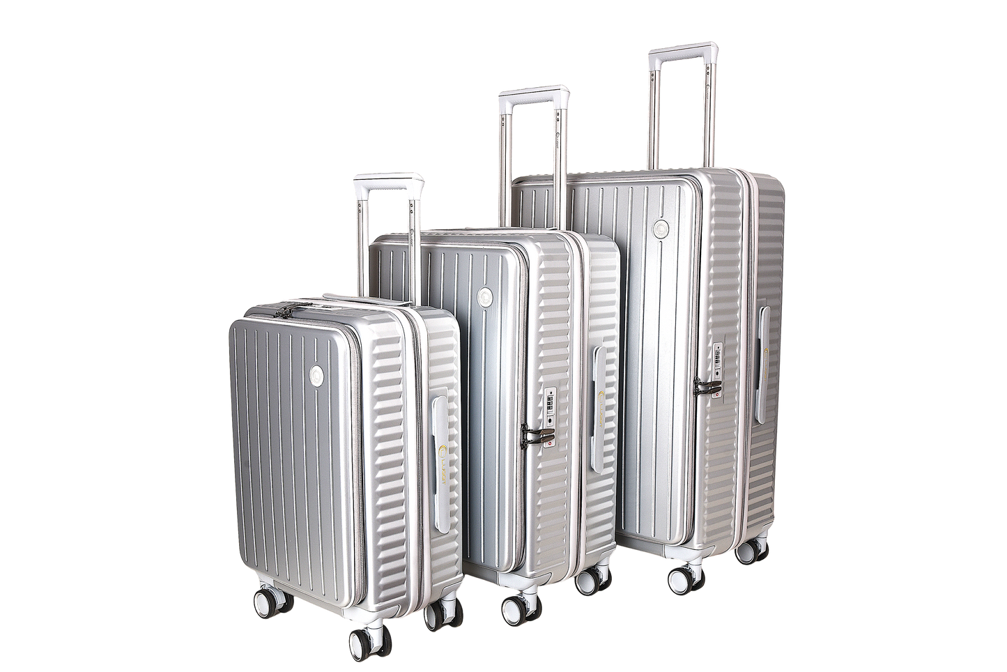 LUGGIT SFO 2.0 Premium Trolley Bag set of 3,SmartView Wide Opening Design,TSA Lock, Polycarbonate Hard Shell,Grey