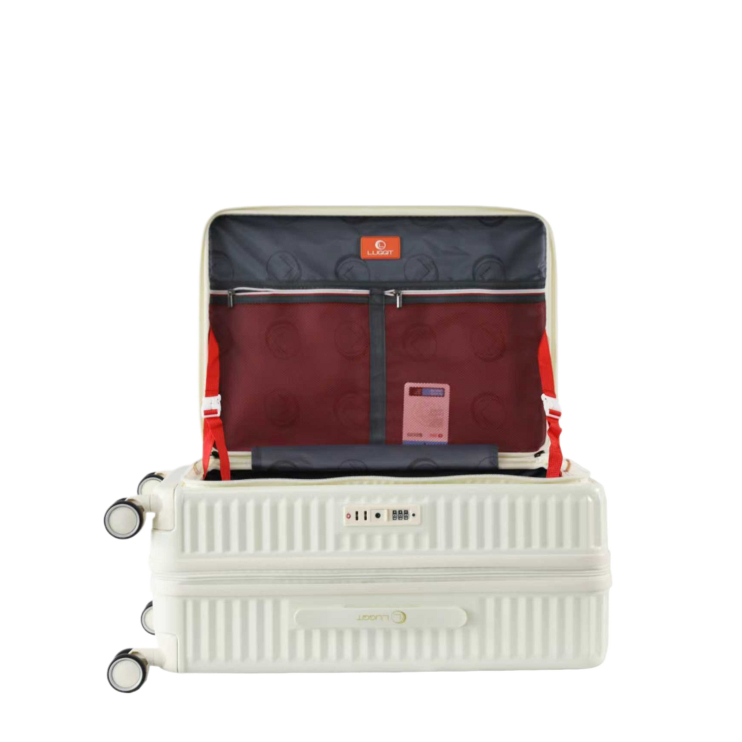 LUGGIT SFO 2.0 Premium Trolley Bag ,SmartView Wide Opening Design,TSA Lock, Polycarbonate Hard Shell, Cream White