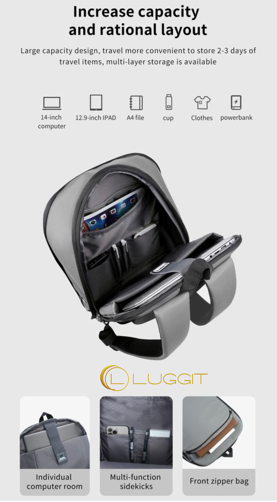 LUGGIT-BioShield Lifestyle-2421 Biometric Laptop Backpack