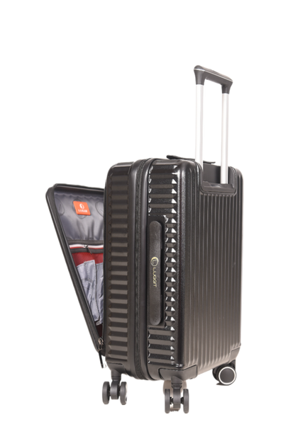 LUGGIT SFO 2.0 Premium Trolley Bag set of 3 ,SmartView Wide Opening Design,TSA Lock, Polycarbonate Hard Shell, Black