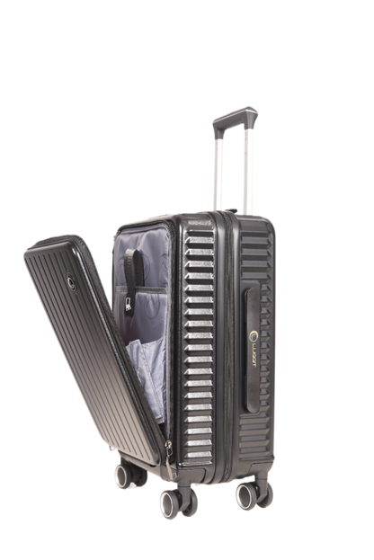 LUGGIT SFO 2.0 Premium Trolley Bag set of 3 ,SmartView Wide Opening Design,TSA Lock, Polycarbonate Hard Shell, Black