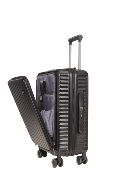 LUGGIT SFO 2.0 Premium Trolley Bag set of 3 ,SmartView Wide Opening Design,TSA Lock, Polycarbonate Hard Shell, Black
