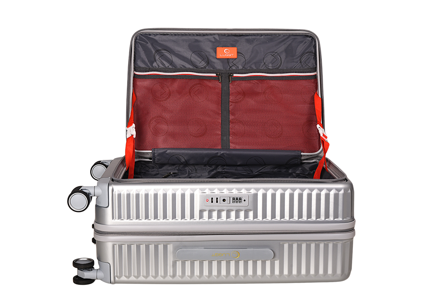 LUGGIT SFO 2.0 Premium Trolley Bag set of 3,SmartView Wide Opening Design,TSA Lock, Polycarbonate Hard Shell,Grey