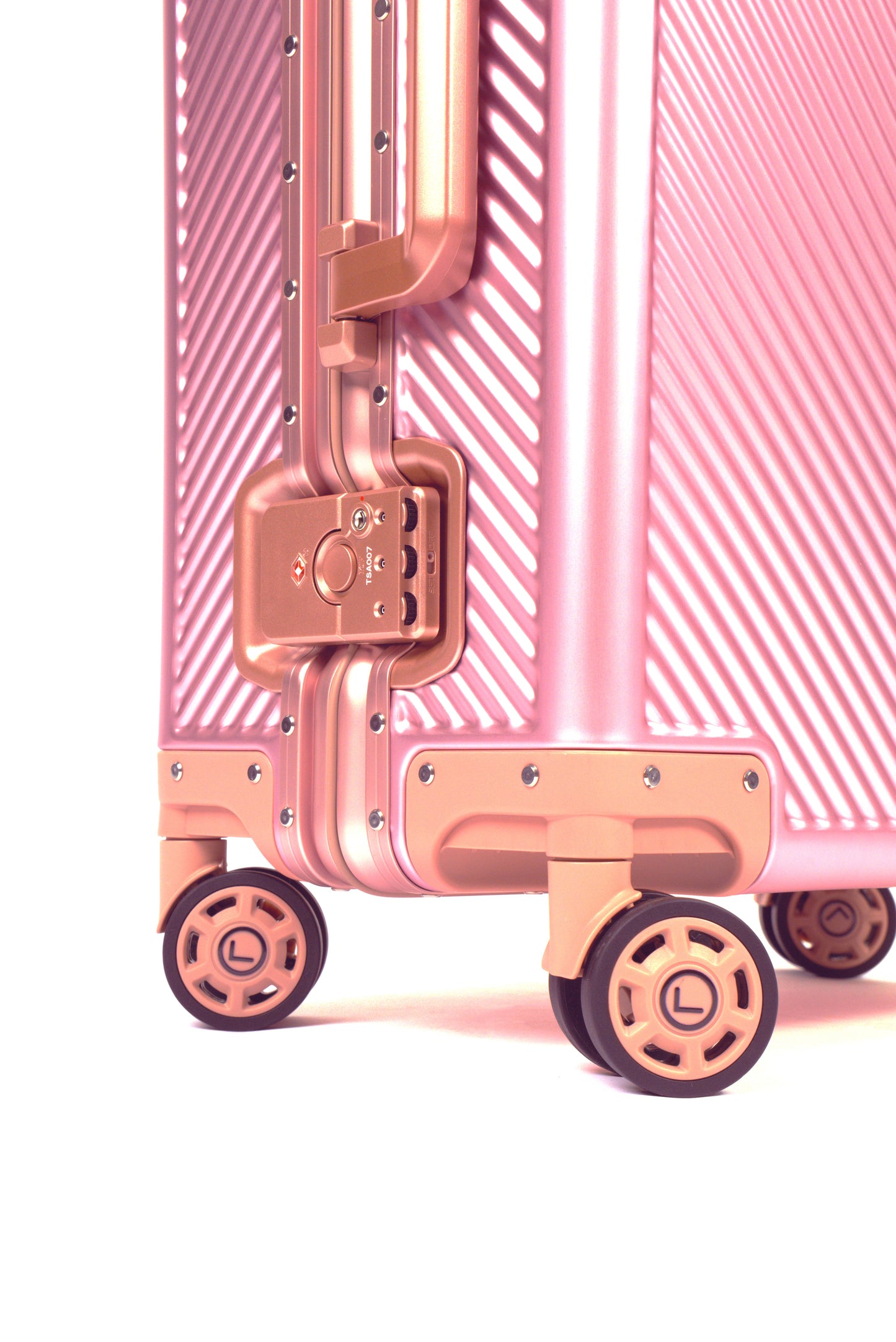 LUGGIT - Sovereign Circle Full Aluminium Trolley - Cabin Luggage - Rose Gold