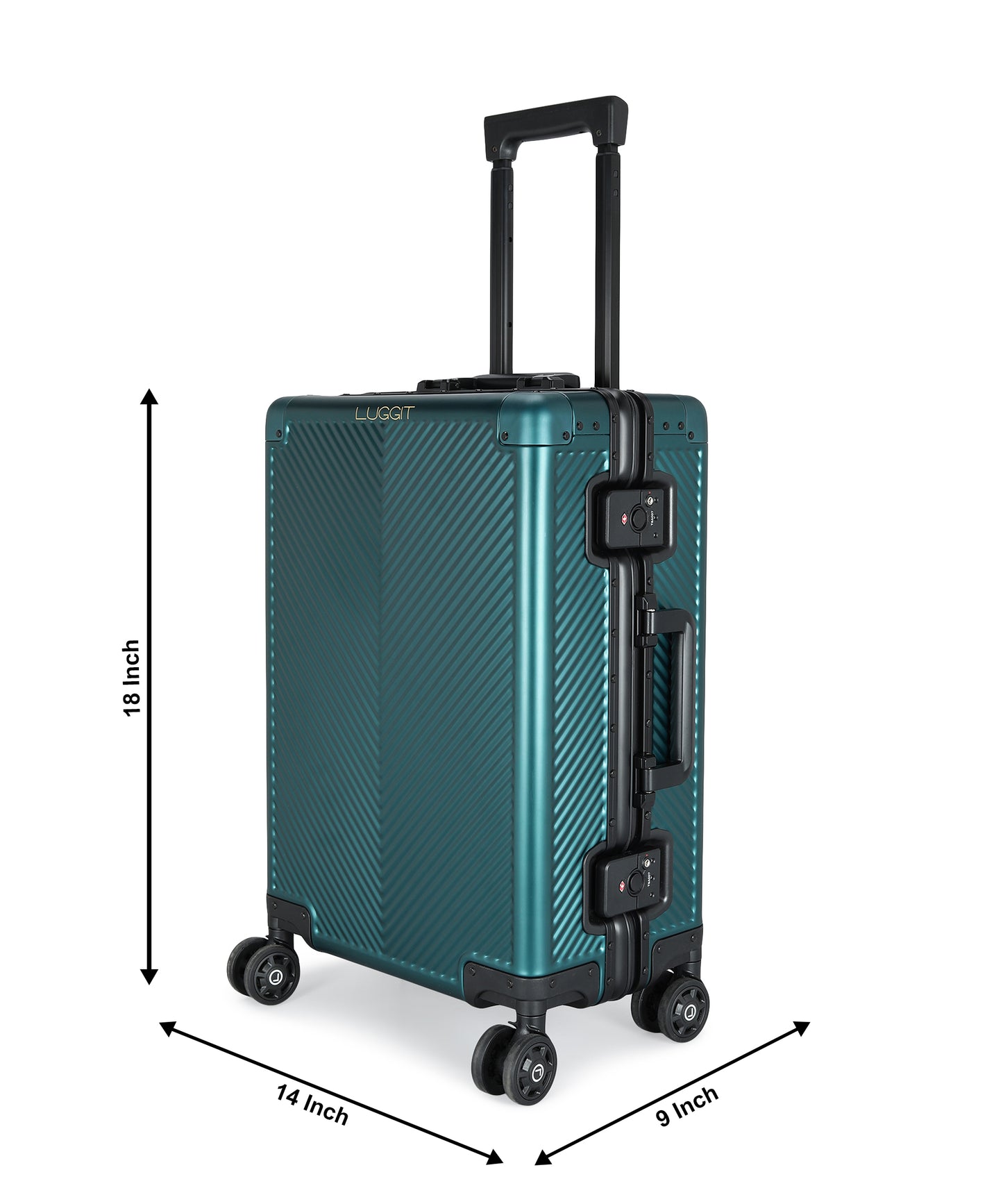 LUGGIT - Sovereign Circle Full Metal Aluminium Body & Frame - Cabin Luggage -Green