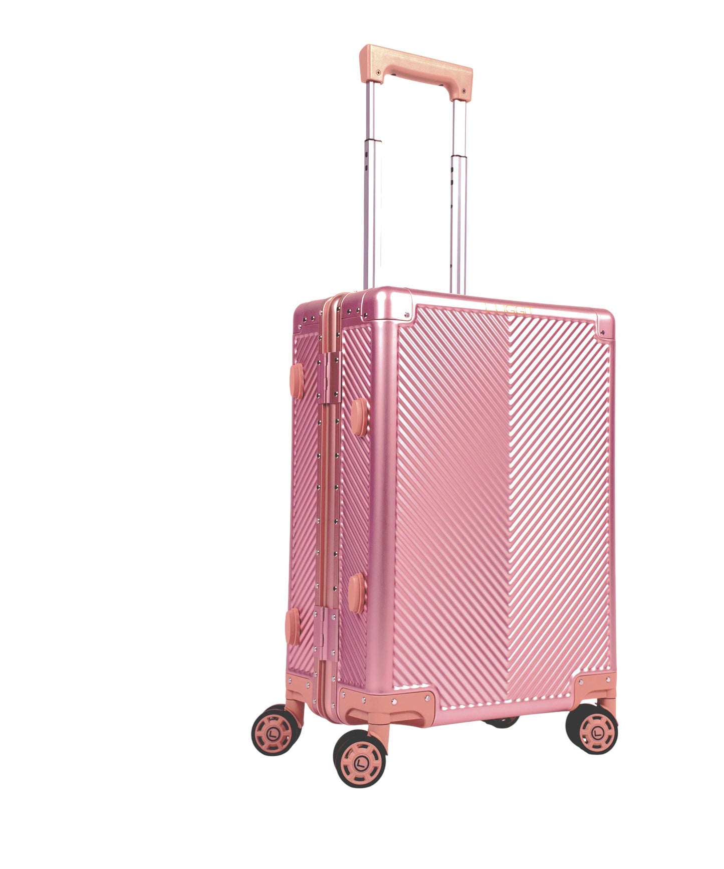 LUGGIT - Sovereign Circle Full Aluminium Trolley - Cabin Travel Bag - Rose Gold