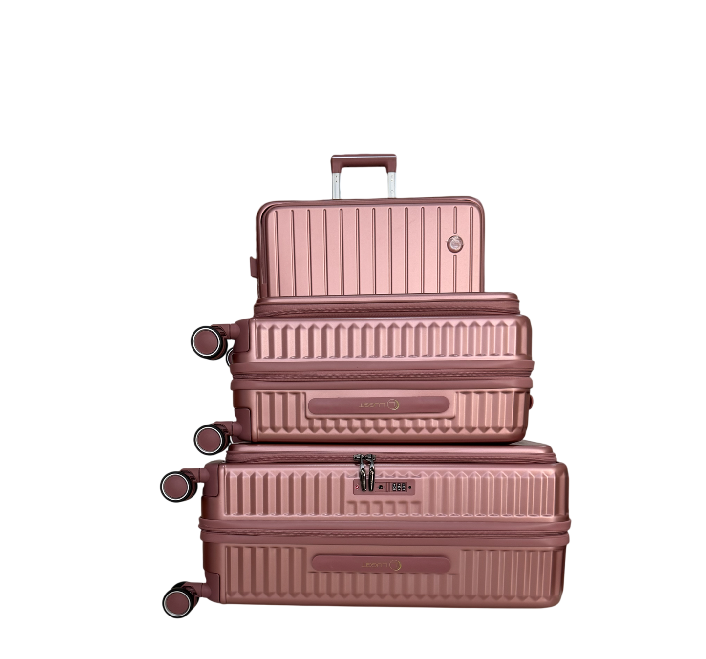 LUGGIT SFO 2.0 Premium Trolley Bag set of 3 ,SmartView Wide Opening Design,TSA Lock, Polycarbonate Hard Shell, Rose Gold