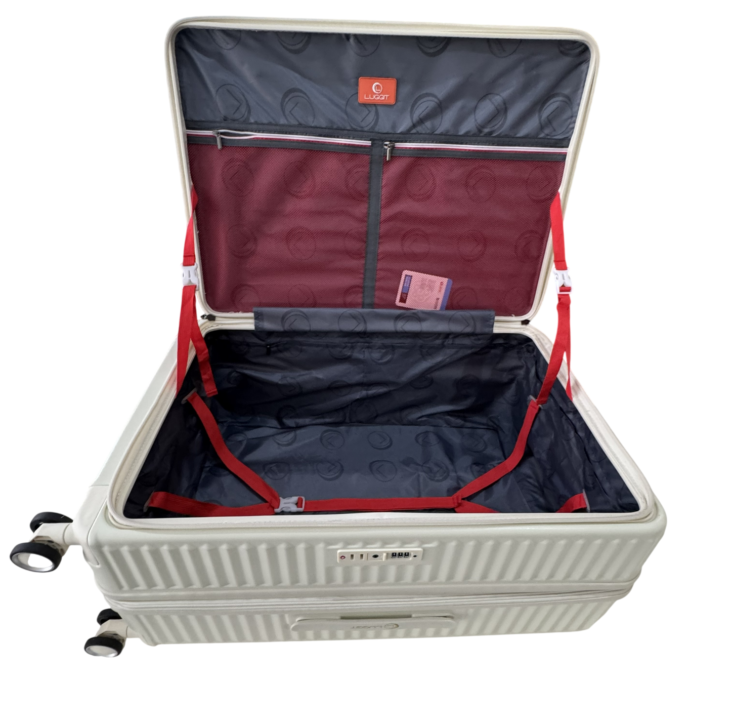 LUGGIT SFO 2.0 Premium Trolley Bag ,SmartView Wide Opening Design,TSA Lock, Polycarbonate Hard Shell, Cream White