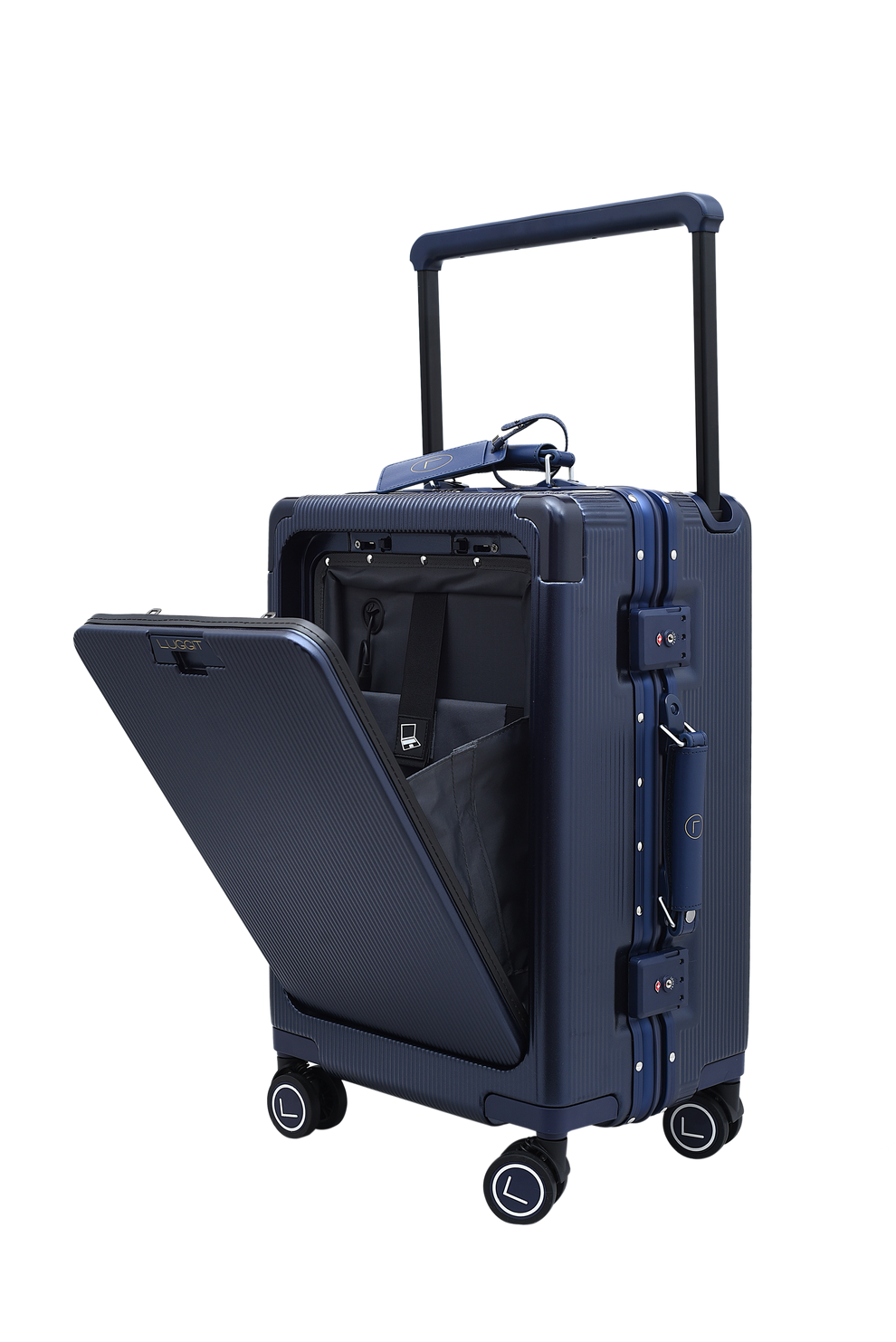 LUGGIT Executive Plus Cabin Trolley Bag – Navy Carry-On-front open ...