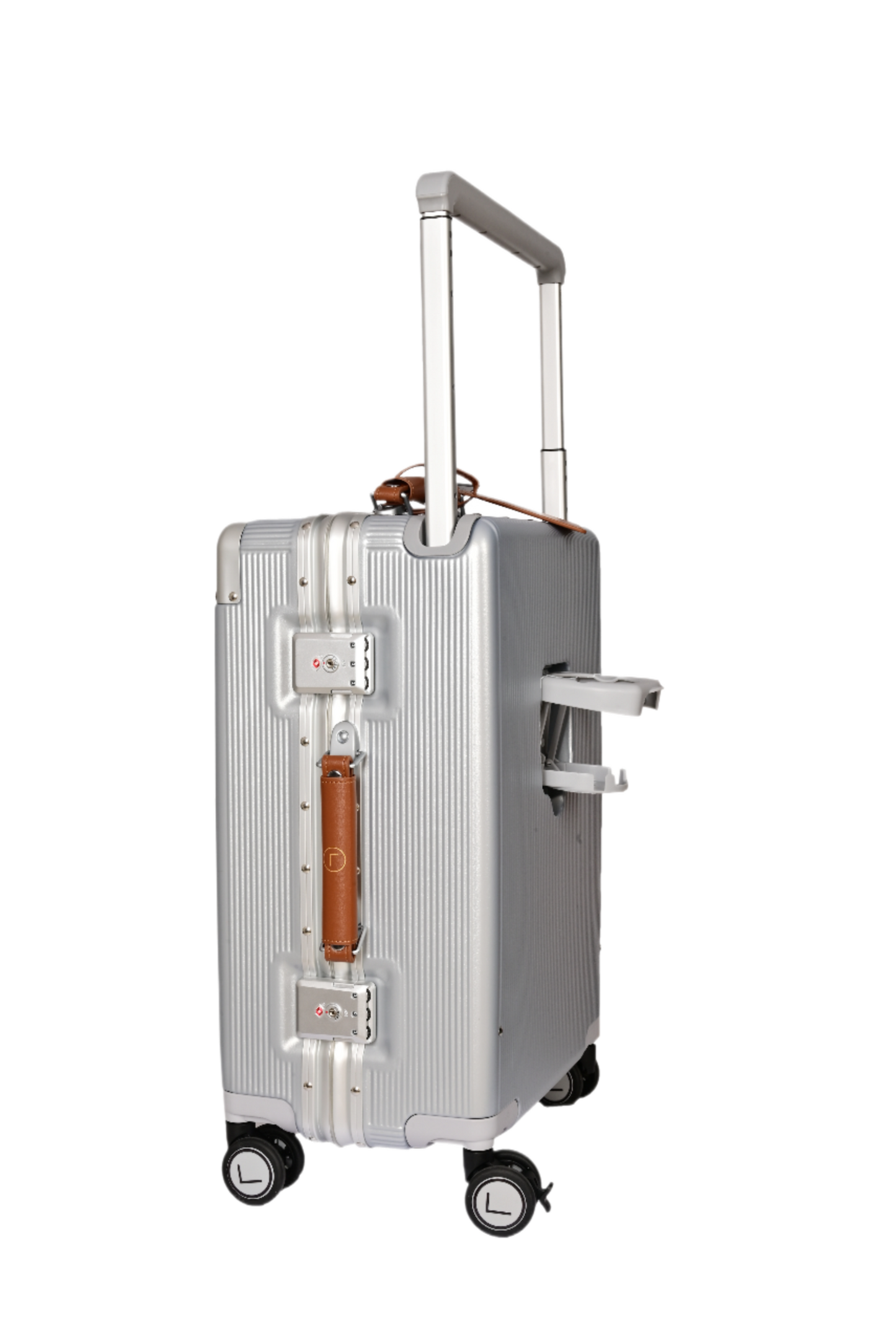 Silver suitcase with wheels and handle luggit