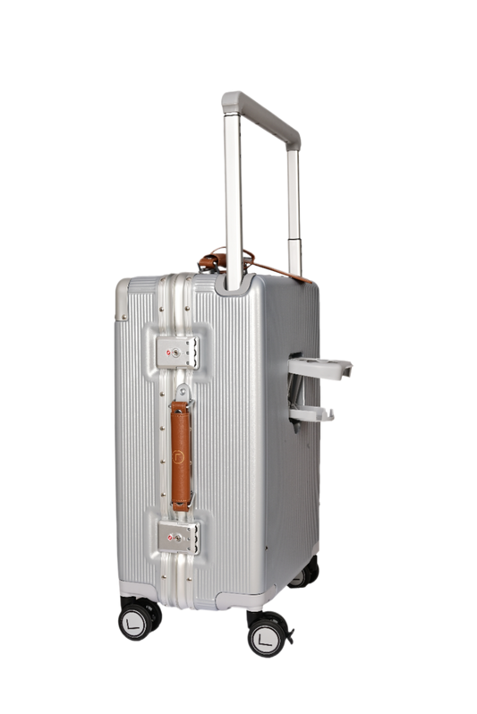 Silver suitcase with wheels and handle luggit