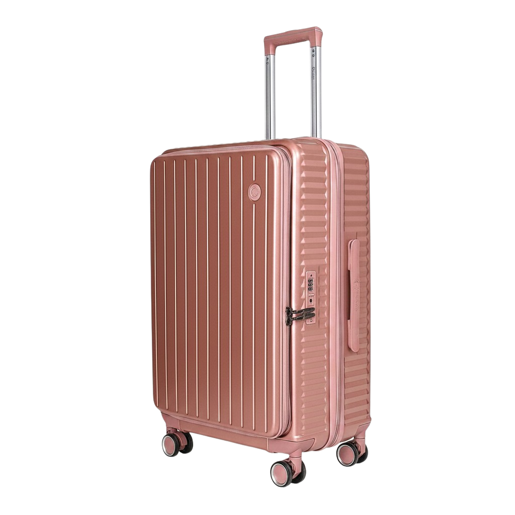 LUGGIT SFO 2.0 Premium Trolley Bag ,SmartView Wide Opening Design,TSA Lock, Polycarbonate Hard Shell, Rose Gold