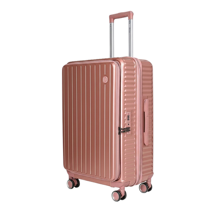 LUGGIT SFO 2.0 Premium Trolley Bag ,SmartView Wide Opening Design,TSA Lock, Polycarbonate Hard Shell, Rose Gold