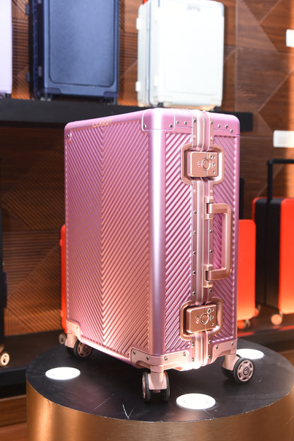 LUGGIT - Sovereign Circle Full Aluminium Trolley - Cabin Travel Bag - Rose Gold