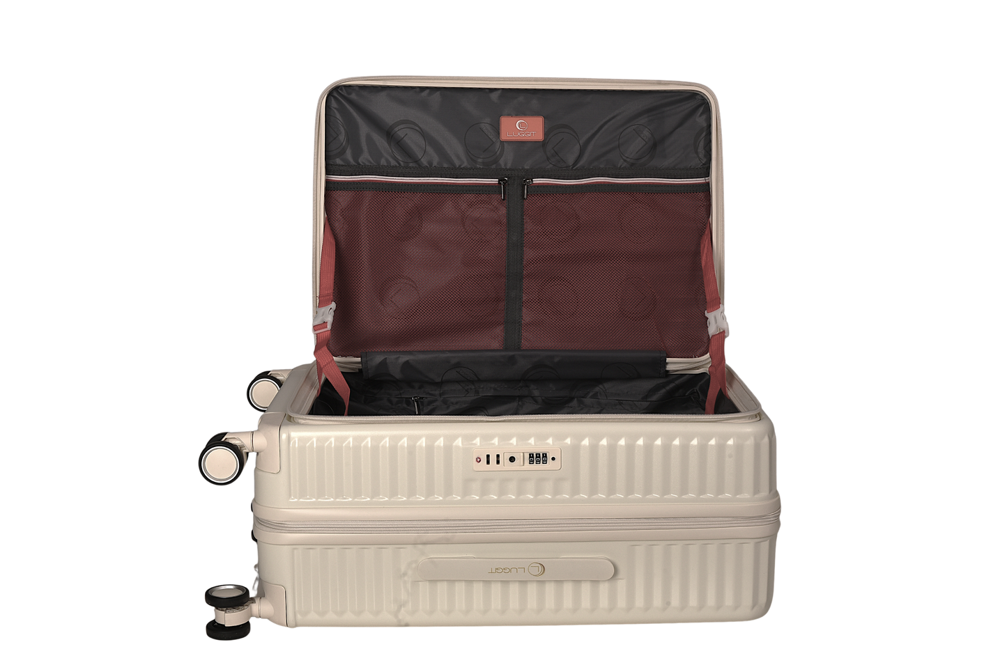 LUGGIT SFO 2.0 Premium Trolley Bag ,SmartView Wide Opening Design,TSA Lock, Polycarbonate Hard Shell, Cream White (Copy)