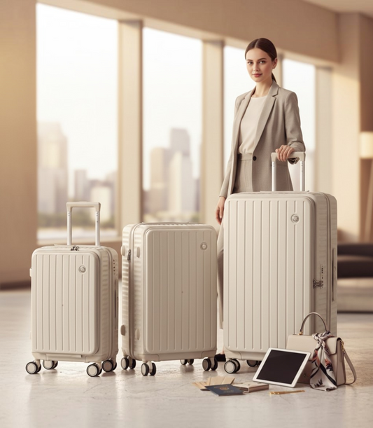 LUGGIT SFO 2.0 Premium Trolley Luggage set of 3,SmartView Wide Opening Design,TSA Lock, Polycarbonate Hard Shell, Cream White