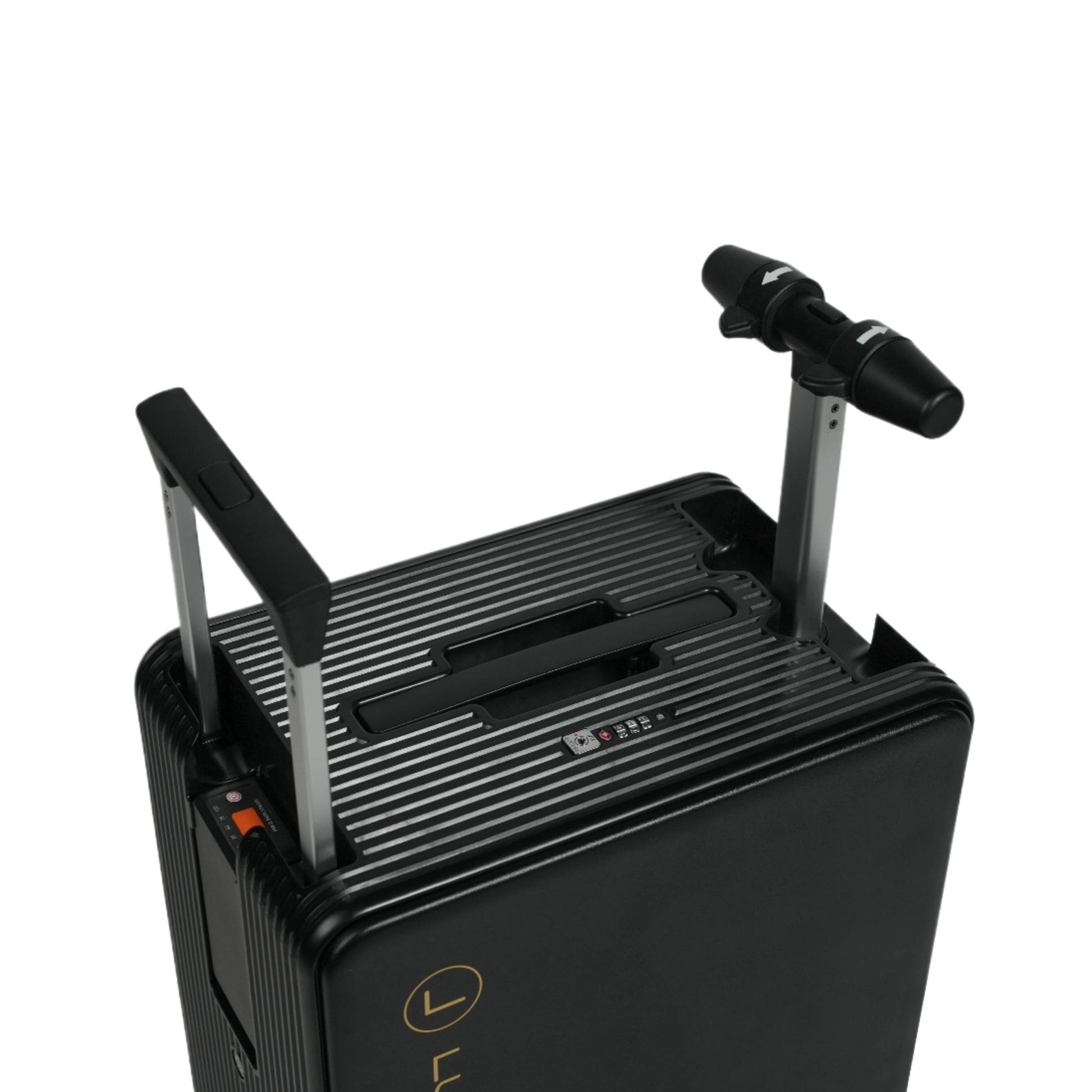 Black suitcase with handle and visible brand luggit