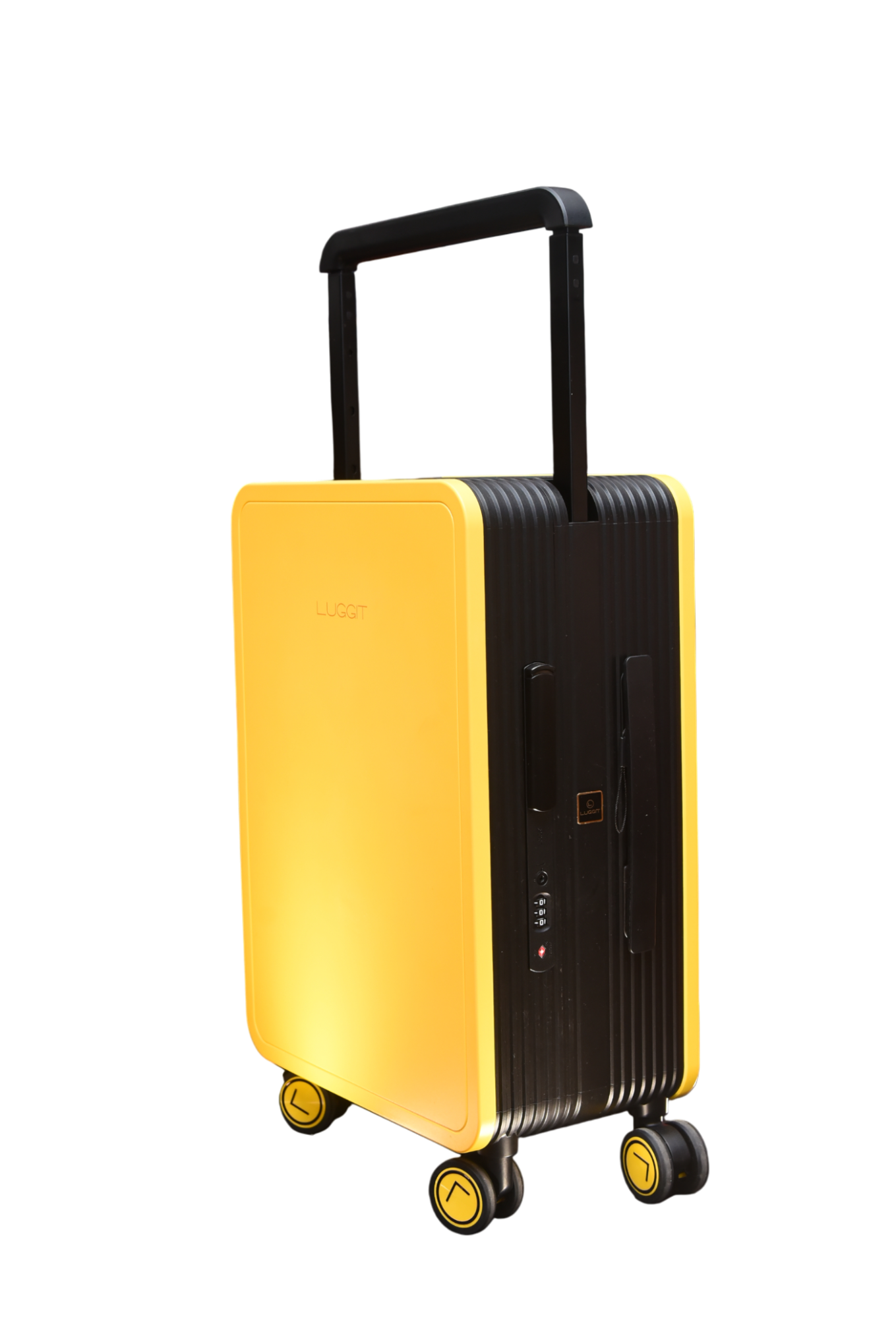 dual tone yellow black suitcase set cabin and check-in luggage modern design