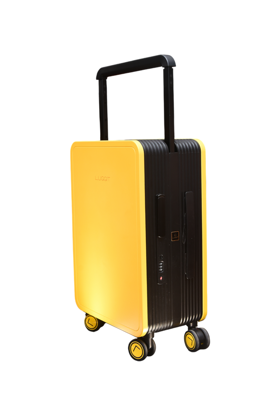 dual tone yellow black suitcase set cabin and check-in luggage modern design