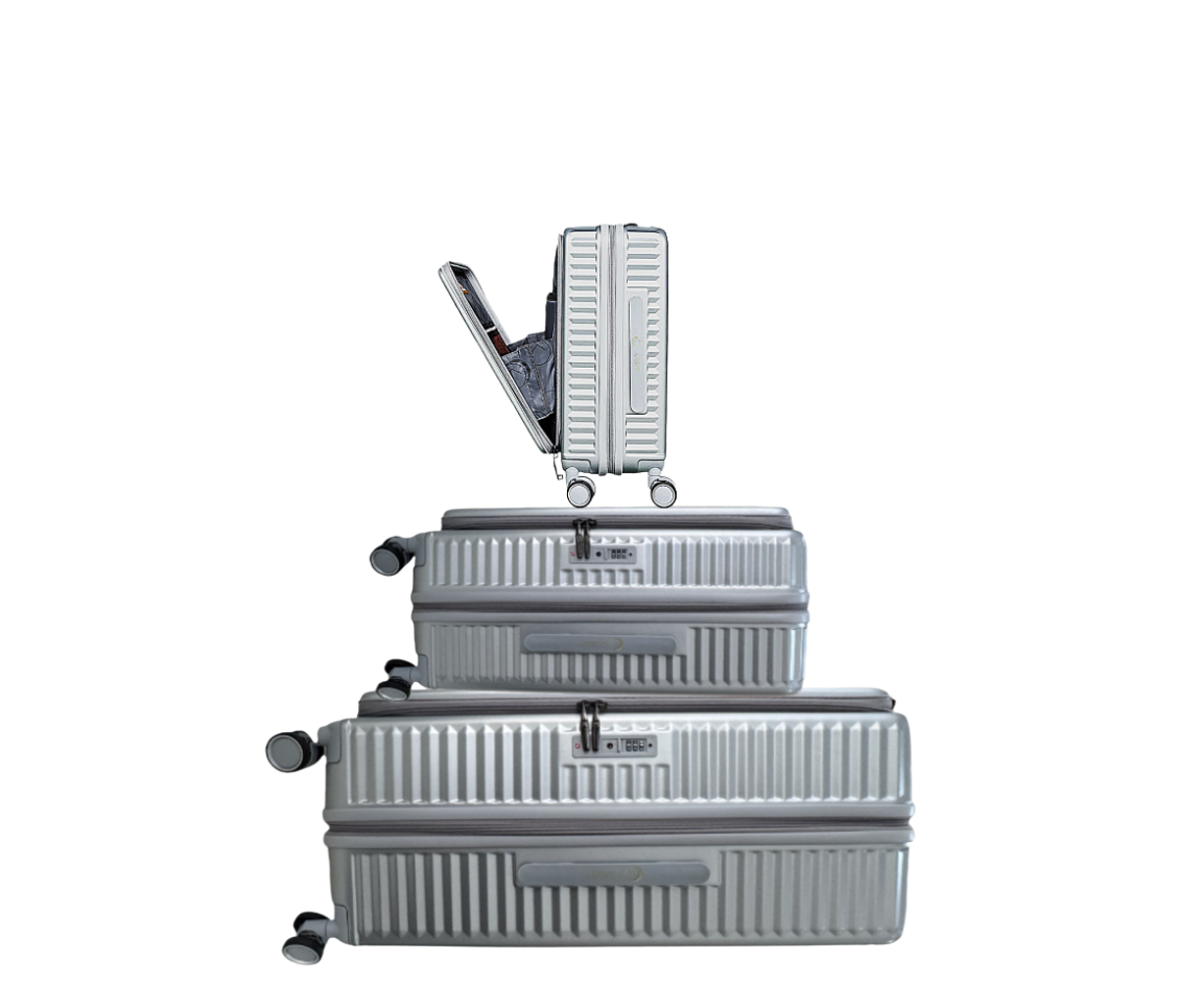 LUGGIT SFO 2.0 Premium Trolley Bag set of 3,SmartView Wide Opening Design,TSA Lock, Polycarbonate Hard Shell,Grey