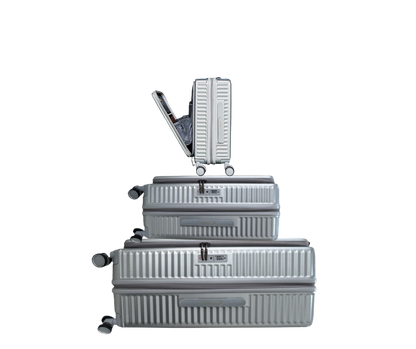 LUGGIT SFO 2.0 Premium Trolley Bag set of 3,SmartView Wide Opening Design,TSA Lock, Polycarbonate Hard Shell,Grey