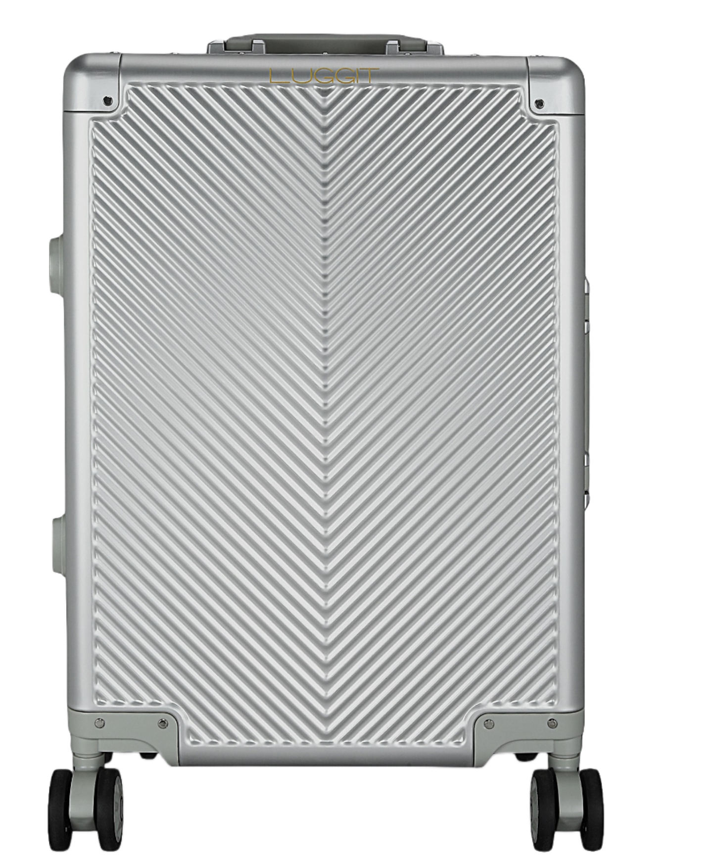 Silver suitcase with a chevron pattern luggit