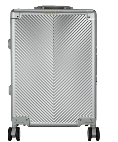 Silver suitcase with a chevron pattern luggit