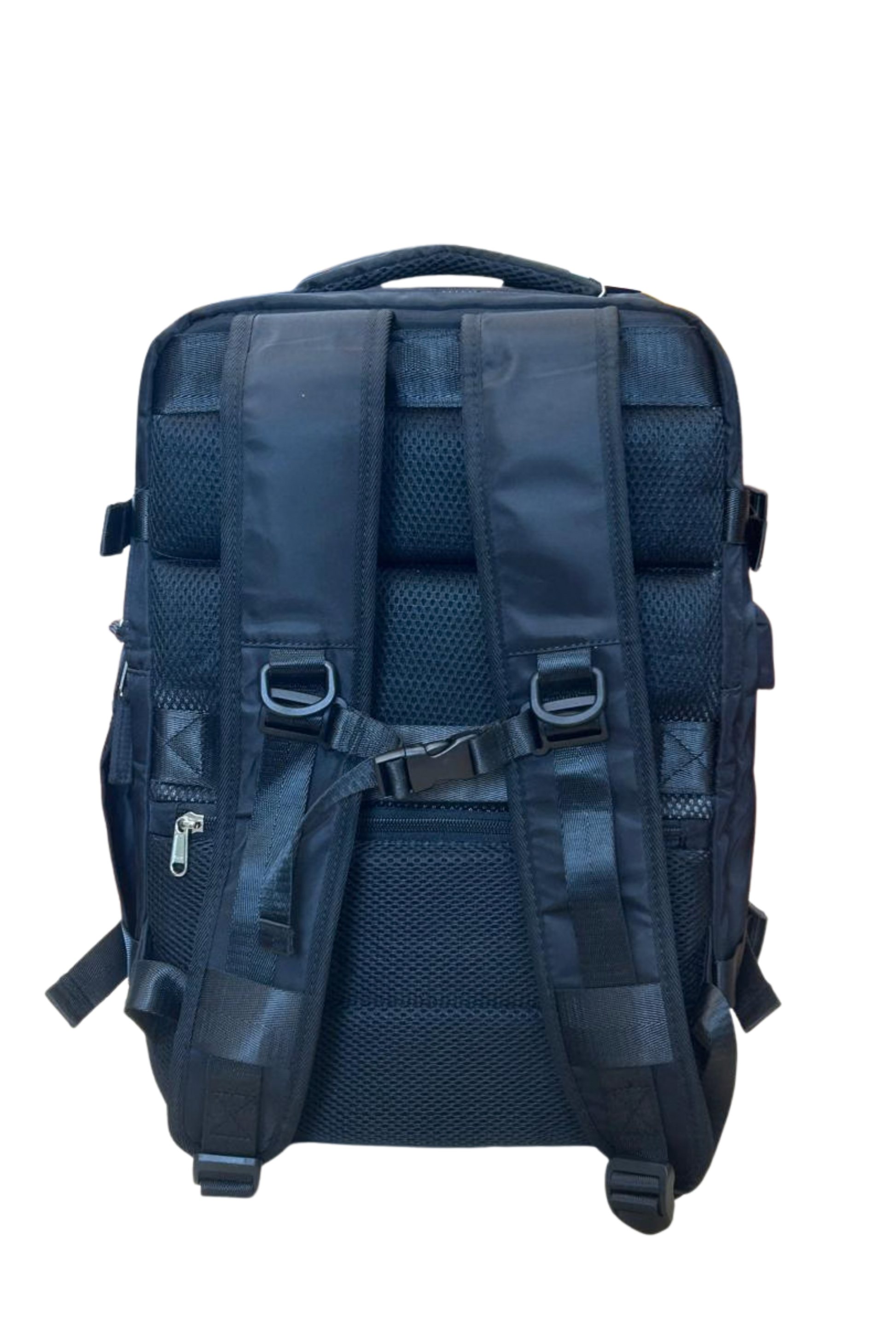 Back view of a blue backpack on a white background luggit