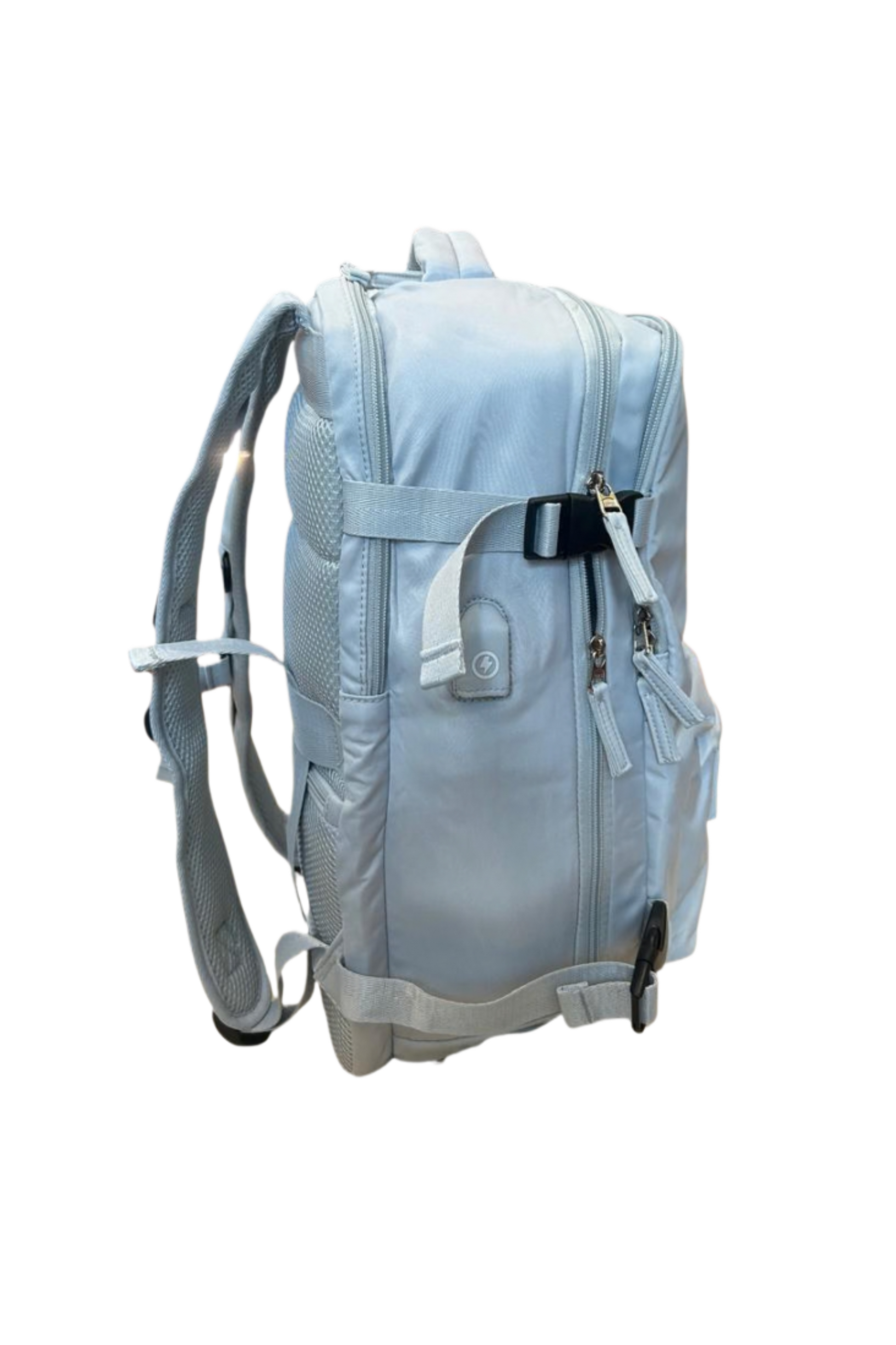 Light blue backpack on a white background luggit