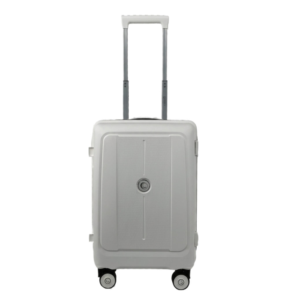 white suitcase with a handle on a white background