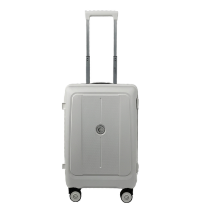 white suitcase with a handle on a white background