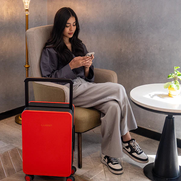  red black luggage set airport travel carry on and check-in suitcase modern design