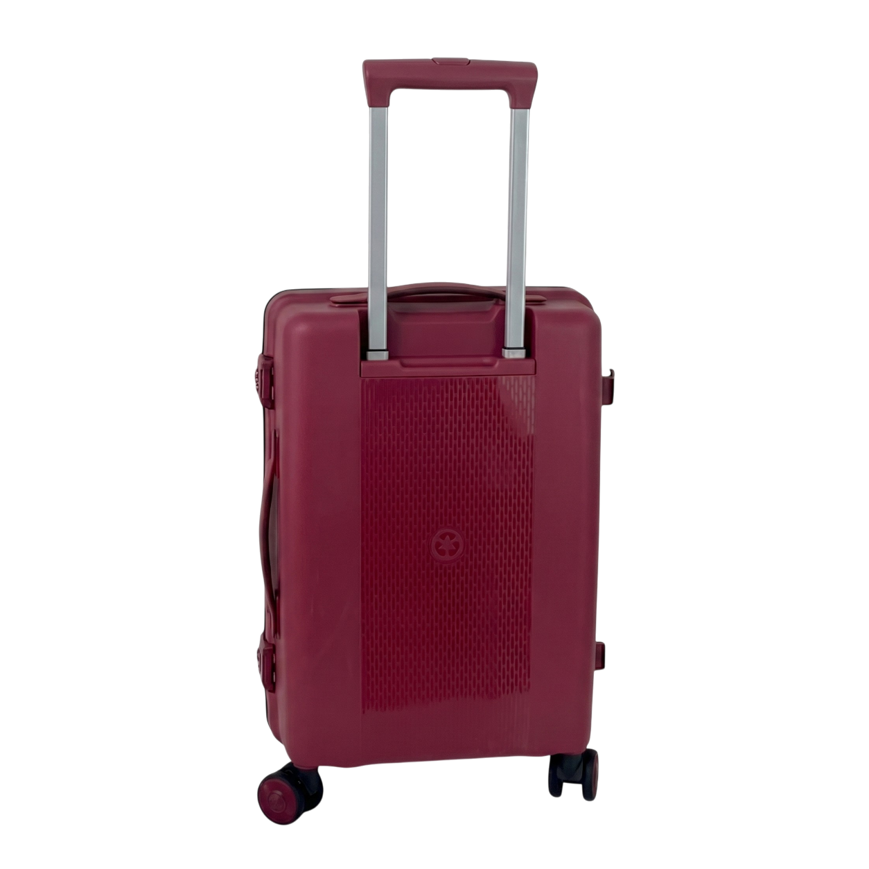 Red suitcase with a handle on a white background