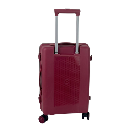 Red suitcase with a handle on a white background