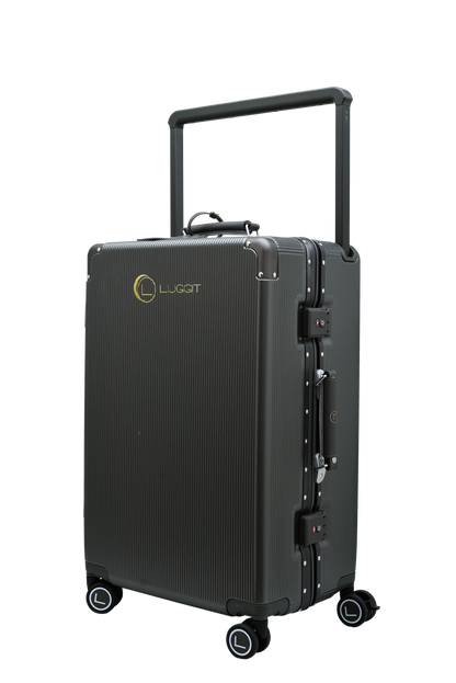 grey hard shell suitcase cabin and check-in luggage set modern design