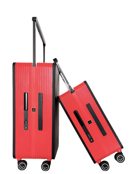 Two red suitcases with black handles and luggit