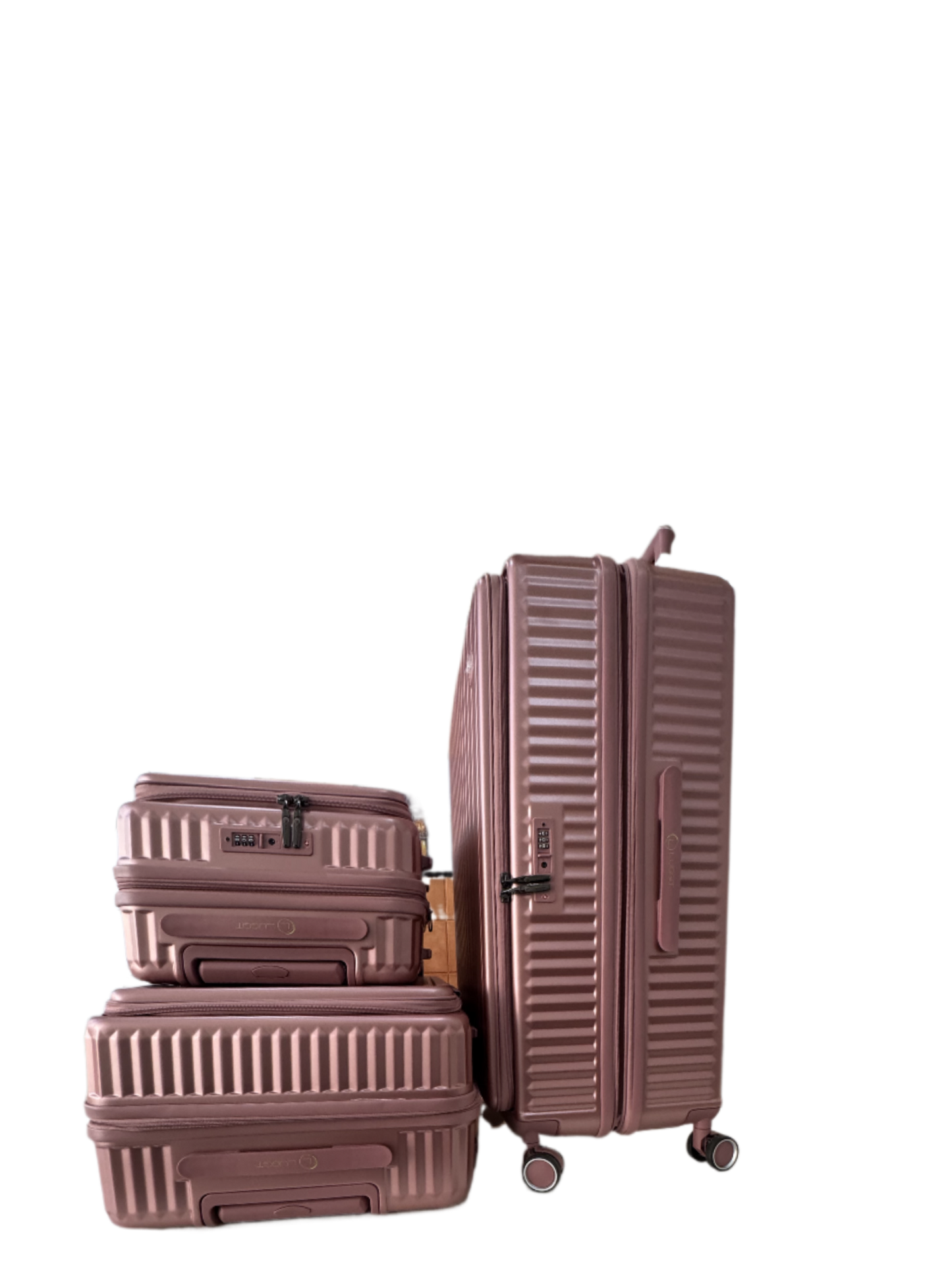 LUGGIT SFO 2.0 Premium Trolley Bag set of 3 ,SmartView Wide Opening Design,TSA Lock, Polycarbonate Hard Shell, Rose Gold