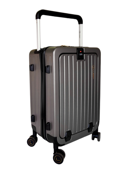 Gray suitcase with handle and wheels luggit