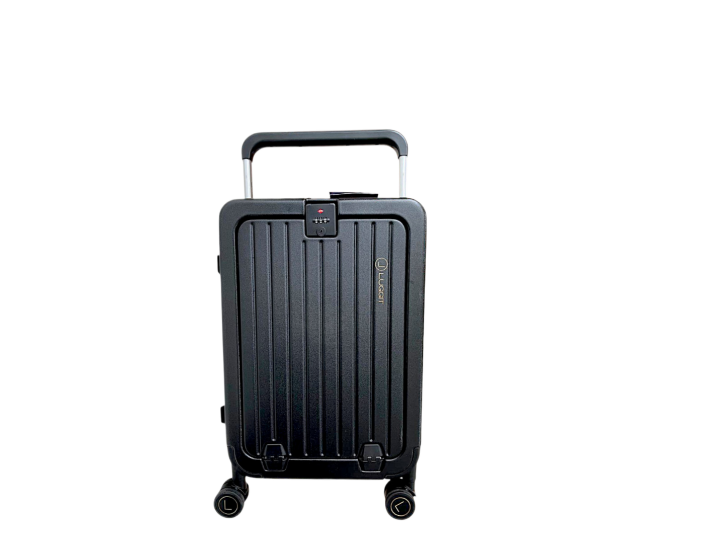 Black suitcase with a handle on a white background luggit