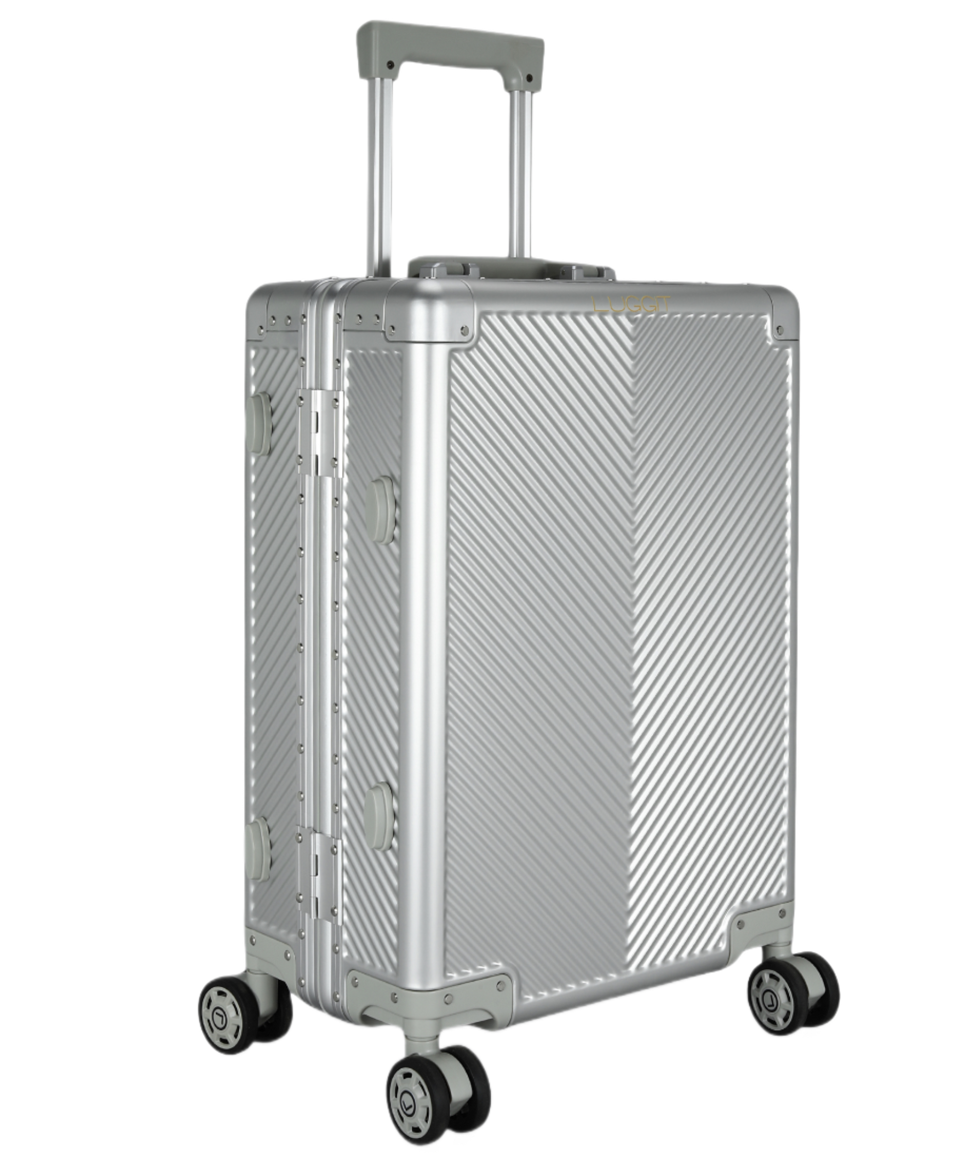 Silver suitcase with a geometric pattern luggit