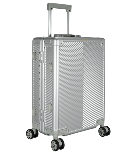 Silver suitcase with a geometric pattern luggit