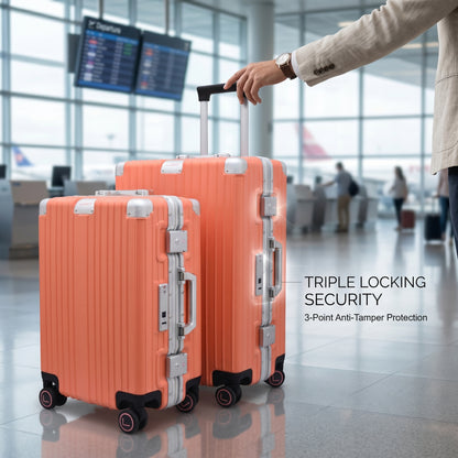 LUGGIT Smart Pro Max Fingerprint Cabin & Check in Trolley bag set of 2, Coral Gold