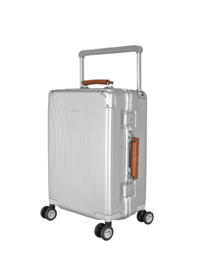 premium silver trolley bag spinner wheels durable travel luggage