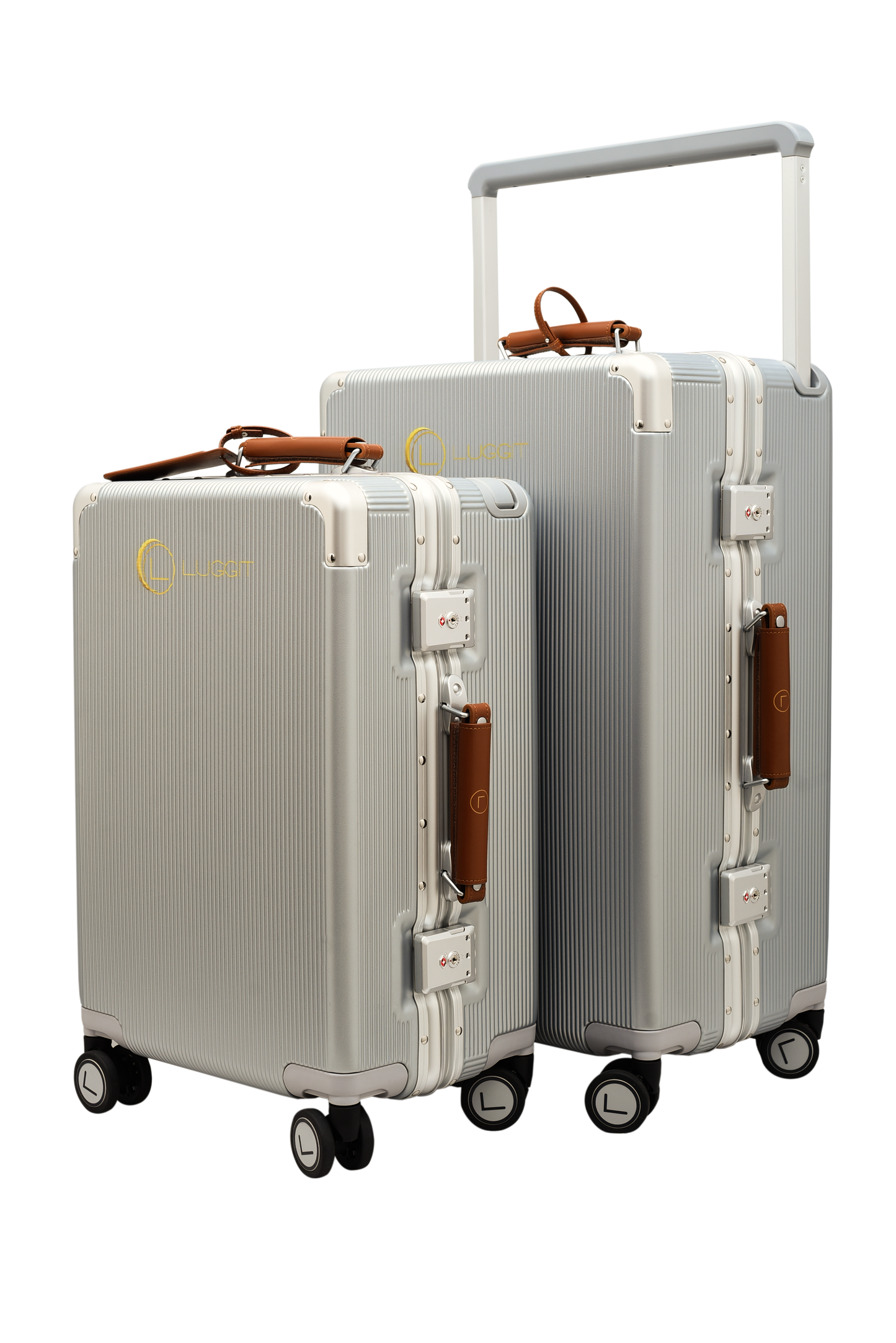 LUGGIT luxury silver trolley bag set 20 inch cabin 24 inch check-in luggage