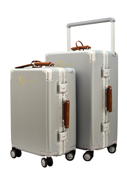 LUGGIT luxury silver trolley bag set 20 inch cabin 24 inch check-in luggage