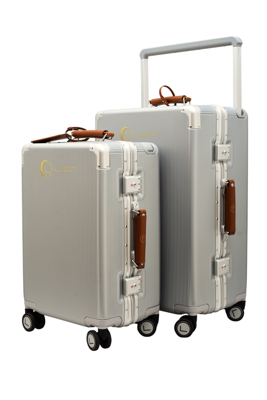 LUGGIT luxury silver trolley bag set 20 inch cabin 24 inch check-in luggage