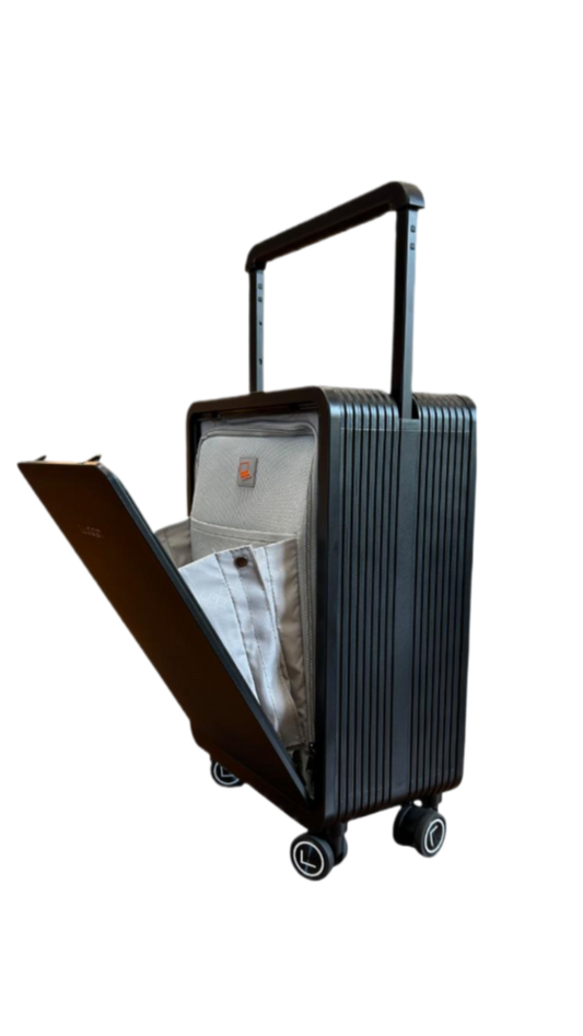 premium executive cabin trolley black front opening polycarbonate suitcase
