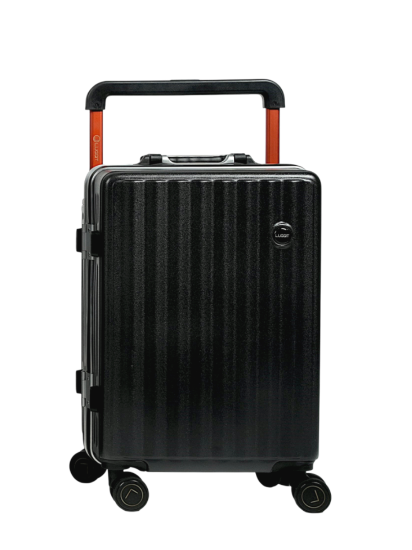 Black suitcase with a handle on a white background